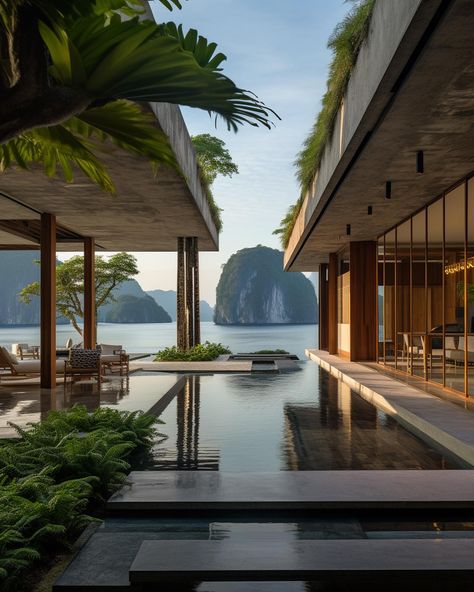 Villa In Halong Bay, Vietnam By... - Architecture & Design Beach Villa Design, Philippine Architecture, Bali Architecture, Halong Bay Vietnam, Luxury Exterior, Villa Bali, Villa Design Architecture, Expect Nothing, Contemporary House Exterior