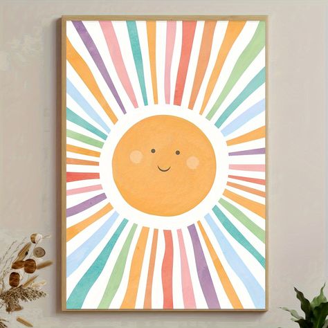 Faster shipping. Better service Art Deco Watercolor, Sunburst Wall Art, Kids Canvas Art, Sun Painting, Kids Room Paint, Boho Painting, Nursery Paintings, Kids Canvas, Ink Artwork