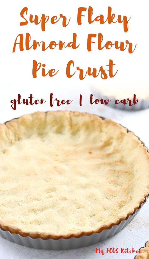 This keto pie crust recipe is super flaky and delicious. It's made with almond flour and coconut flour and it's the best keto low carb pie crust you'll ever want to make. It can be used for sweet or savoury dishes and can be made with butter, lard or shortening. #keto #lowcarb #piecrust #mypcoskitchen Almond Flour Crust Pie, Almond Meal Pie Crust, Flourless Pie Crust, Gluten Free Pie Crust Almond Flour, Almond Pie Crust Recipe, Almond Flour Pie Crust Recipe, Almond Pie Crust, Keto Pie Crust, Low Carb Pie