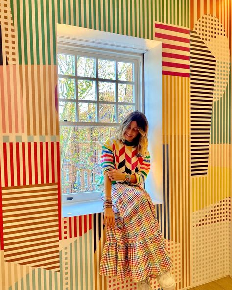 MIRA MIKATI on Instagram: “Stripes on stripes ☀️🌈💛 #colorfulmorning #stripesandchecks #miramikati #rainbowchevron” Mira Mikati, Rainbow Chevron, Street Portrait, Two Piece Skirt, Skirt Set, Checks, Two Piece Skirt Set, Shirt Dress, Two Piece