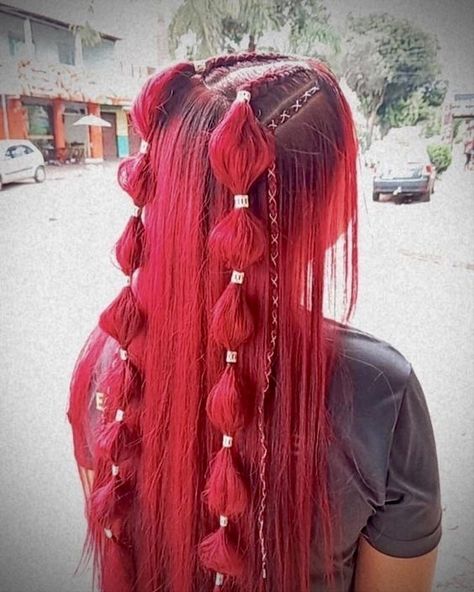 Hair Designs For Medium Length Hair, Dark Red Violet Hair With Highlights, Rave Hair Inspiration, 6flags Outfit, Hairstyles For Longish Hair, Braided Rave Hair, Red Long Hairstyles, Valentines Hairstyles For Women, Braided Hairstyles For Wavy Hair