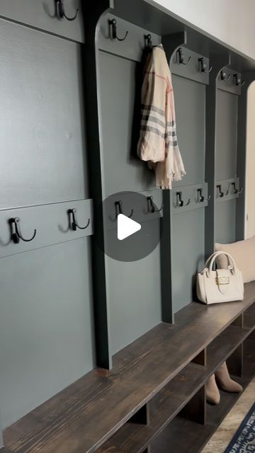 Garage Shoes And Coats, Backpack And Shoe Organization, Board And Batten Wall With Shoe Storage, Shoe Storage Narrow Hallway, Mudroom Hooks On Wall, Hall Closet Laundry Room Ideas, Mud Room Wall, Hallway Mudroom Narrow, Backpack Hanging Ideas