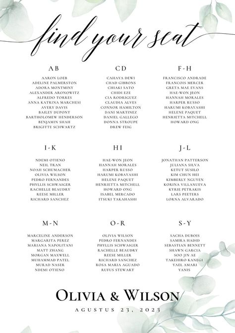 White Minimalist Alphabet Wedding Seating Chart Wedding Seating Chart Alphabetical Order, Seating Chart Wedding Alphabetical, Alphabetical Seating Chart Wedding, Wedding Seating Chart Alphabetical, Seating Chart Alphabetical, Minimalist Alphabet, Wedding Seating Chart Display, Alphabetical Seating Chart, Chart Ideas