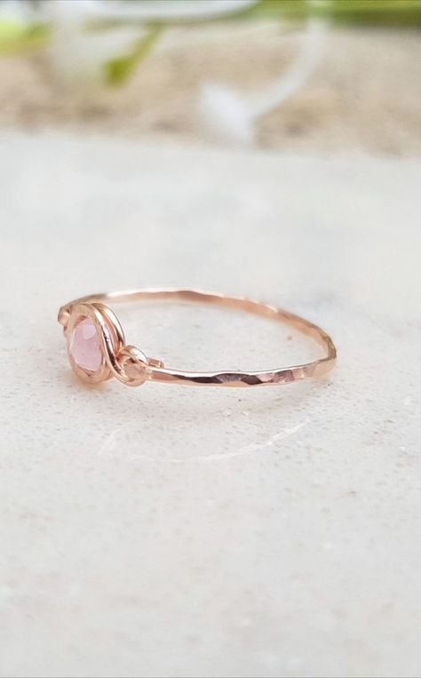 Blue Diamond Engagement Ring, Tiny Rings, Hammered Rings, Rose Quartz Ring, Gold Filled Ring, Ring Light, Wire Wrapped Rings, Pink Ring, Quartz Rose