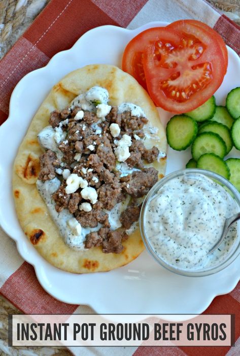 Jeffrey Eisner, Cooking Ground Beef, Beef Gyros, Instant Pot Ground Beef, Beef Gyro, Beef Recipe Instant Pot, Tzatziki Sauce Recipe, Cooking With Ground Beef, Gyro Recipe