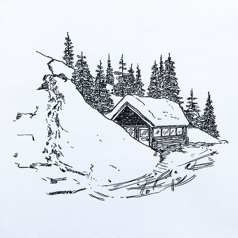 Go snow it on a mountain!  #pentel #tombow #snow #washington #crystalmountain #illustrator #illustration #draw #drawing #art #artist #ink #pen #black #snow #linework Nature Sketches Pencil, Winter Drawing Ideas, Forest Hut, Winter Drawing, Winter Drawings, Landscape Pencil Drawings, Winter Mountains, Mountains Forest, Nature Art Drawings