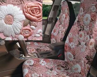 Seat Covers For The Car, Pink Car Interior, Cute Car Seat Covers, Car Decorating, Western Car, Boho Car Accessories, Faux Embroidery, Car Interior Diy, Hippie Car