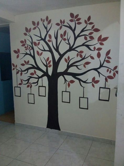 Family Tree Drawing Ideas, Tree Wall Painting Ideas, Family Tree Wall Painting, Family Tree Wall Decor, Room Paint Designs, Simple Wall Paintings, Family Tree Painting, Wall Painting Living Room, Cherry Blossom Wall Art