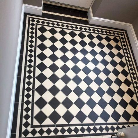 Hallway Stairs And Landing, Victorian Hallway Tiles, Black And White Hallway, Forbo Marmoleum, Minton Tiles, Entryway Tile, Victorian Hallway, Victorian Tile, Victorian Floor Tiles