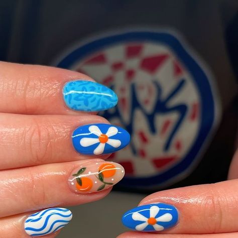 Jenna Kelly | Utah Nail Artist on Instagram: "picnic anyone ? 🧺🌀✴️🍒✨  @rachel_dillingham omg I want these on my nails so so so bad ! I love every set we do I swearrrrrr  @haha_nails_products fruit loop cuticle oil  inspo: the amazing @zoemollienails   #blushbeautyandco #utahnails #utahnailtech #ogdennails #ogdennailtech #nailinspo #nailinspiration #nailinstagram #boycottboringnails #cherrynails #checkerednails #peachnails #flowernails #swirlnails #swirlnailart #hardgelnails #luminarynailsystem #gelnaildesign #nailart #nailartaddict #nailartwow #nailartdesign #summernails #summernailart #trendingnailart #nailsofig #nailsoftheweek #nailsoftoday #nailsofinsta" Funky Nail Inspo Square, Noah Kahan Nail Ideas, Late August Nails, Fruit Gel Nails, Funny Nails Ideas, Fruit Nails Design, At Home Nail Ideas, Summer Design Nails, Jenna Kelly