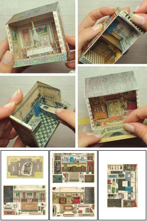 PAPERMAU: Little House Villa - A Vintage Papercraft Diorama - by Tiny Craft World Free Miniature Printables Dollhouse Furniture, Cardboard Dollhouse Template, Miniature Paper House, Paper Craft Miniature, Doll House Paper Craft, Free Papercraft Templates Printables, Foldable Paper Crafts, Diorama Ideas Diy, Tiny Paper Crafts