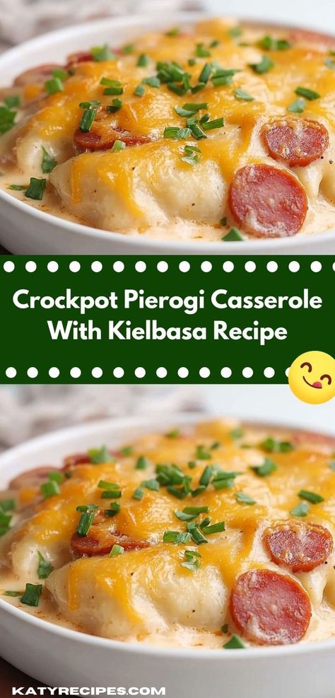 "Looking for a comforting meal? This Crockpot Pierogi Casserole with Kielbasa is a flavorful delight. It's an easy dinner recipe that brings the family together, perfect for busy weeknights or cozy gatherings. Pierogi Casserole With Kielbasa, Crockpot Pierogi Casserole, Pierogies And Kielbasa, Kielbasa Recipe, Pierogi Casserole, Pierogi Recipe, Kielbasa Recipes, Cheesy Casserole, Comfort Dishes