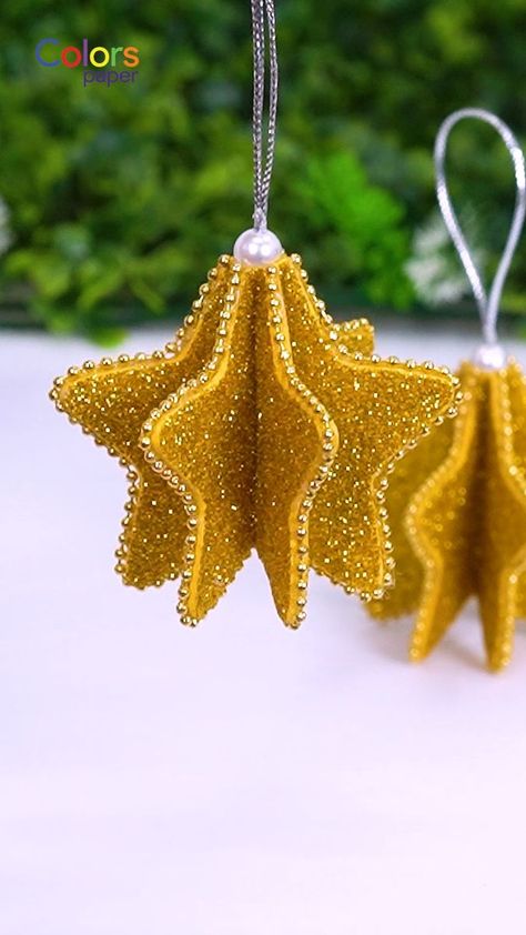 Christmas Ornaments Foam Sheet, Glitter Foam Christmas Ornaments, Christmas Diy Crafts, Foam Christmas Ornaments, Diy Christmas Star, Felt Ornaments Diy, Ideas Navidad, Hobby Craft, Star Ornaments