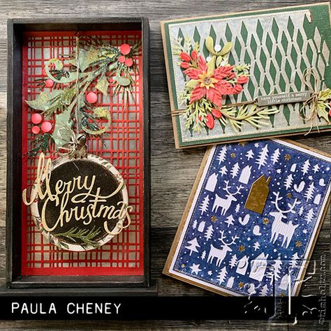 2019 sizzix chapter 3 christmas: | Tim Holtz; July 2019 #timholtz #rangerink #sizzix #stampersanonymous #distressoxides #christmastag #christmascard #thinlets #3Dembossing #christmasdecorating #merryandbright Nordic Background, Paula Cheney, Tim Holtz Christmas, Tim Holtz Crafts, Nordic Winter, Tim Holtz Stamps, Thinlits Dies, Tim Holtz Cards, Blue Card