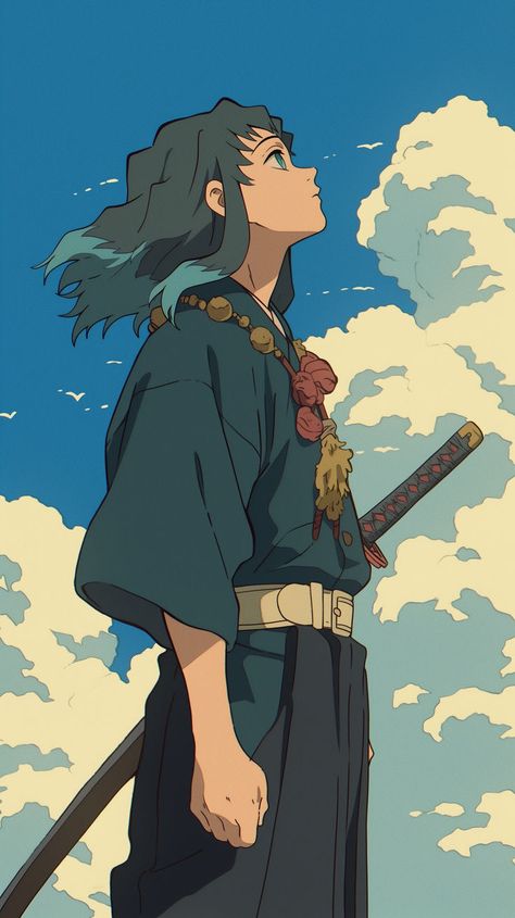 Studio Ghibli Style Art, Ghibli Style Wallpaper, Demon Slayer Muichiro Wallpaper, Tokito Muichiro Wallpapers, Japan Character Design, Anime Style Wallpaper, Ghibli Art Style, Demon Slayer Wallpaper Aesthetic, Japan Aesthetic Wallpaper