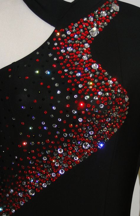 You know you want more Swarovski rhinestones on your ballroom dress! Sk8 Gr8 Designs added red, black, and crystal Swarovski rhinestones to this black ballroom dress. www.sk8gr8designs.com or email info@sk8gr8designs.com Dani Harmer, Black Ballroom Dress, Baton Twirling Costumes, Custom Figure Skating Dresses, Perfect Competition, Twirling Costumes, Denise Van Outen, Rhinestone Designs Pattern, Ballroom Gowns