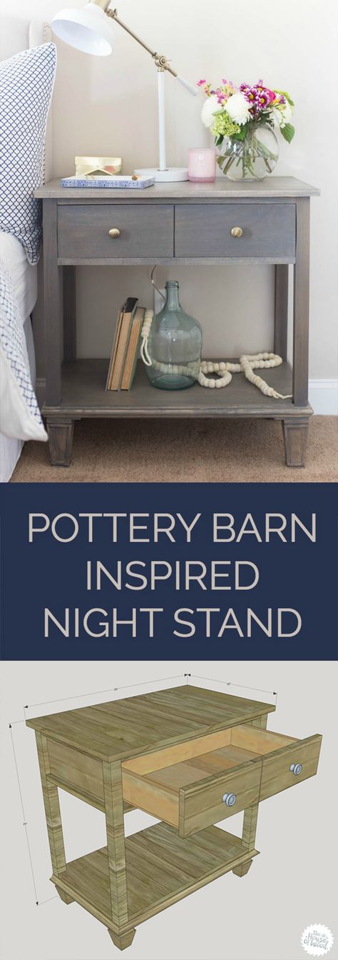 Love this! How to build a DIY Pottery Barn-inspired Nightstand - free plans by Jen Woodhouse Pottery Barn Nightstand, Diy Night Stand, Bedroom Makeover Diy, Jen Woodhouse, Diy Keramik, Diy Nightstand, Pottery Barn Inspired, Diy Furniture Bedroom, Night Stands