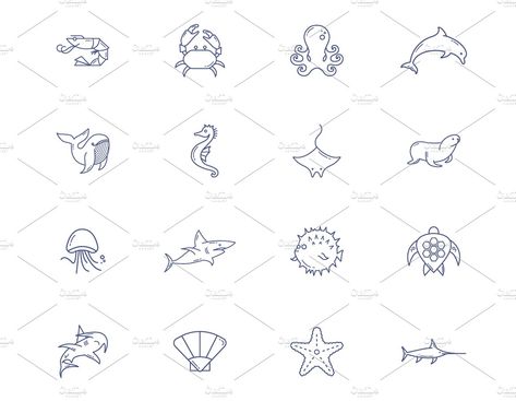 Sea Creatures (vector icons) by Artzgeo on @creativemarket Skate Fish, Shark Balloon, Balloon Fish, Dolphins Tattoo, Professional Business Cards Templates, Stick And Poke, Animal Tattoos, Sea Animals, Sea Creatures