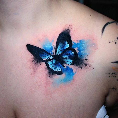 Black And Blue Butterfly Tattoo, Blue Tattoos For Women, Morpho Butterfly Tattoo, Personal Tattoos, Tiny Butterfly Tattoo, Watercolor Butterfly Tattoo, Watercolor Bird Tattoo, Blue Butterfly Tattoo, Butterfly Tattoo Meaning