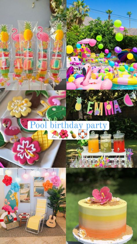 Meyoco Art Food, Isabella Birthday Party, Moana Wedding, La Pool Party, Tropical Sweet 16, Party Vision Board, Summer Birthday Cake, Festa Pool Party, End Of School Party