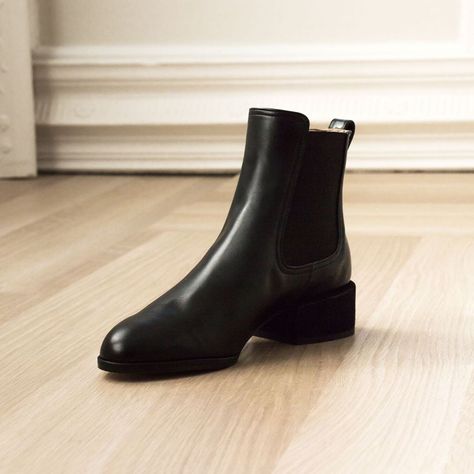 Ankle Chelsea Boots, Dear Frances, Black Leather Chelsea Boots, Minimal Aesthetic, Black Ankle Booties, Leather Chelsea Boots, Luxury Women, Ankle Booties, Leather Heels