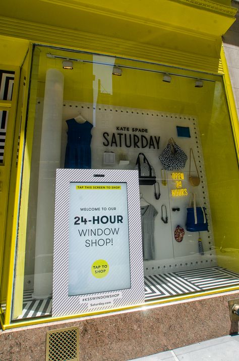 Kate Spade 24hr shoppable interactive store Windows Interactive Window Display, Star Items, Digital Retail, Temporary Store, Decoration Vitrine, Sale Windows, Boutique Display, Retail Inspiration, Shop Sign Design