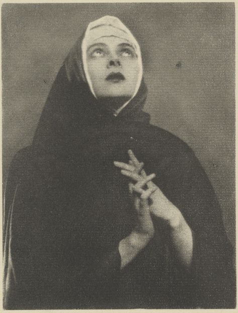 [Female Model as Nun with Eyes Uplifted and Hands Folded in Prayer]; Arthur F. Kales (American, 1882 - 1936); about 1920; Bromoil print; 14.8 x 11.3 cm (5 13/16 x 4 7/16 in.); 85.XM.171.13 Prayer Photos, Cult Of Personality, Prayer Hands, Bride Of Christ, Getty Museum, Art Folder, Body Poses, Female Model, Museum Collection