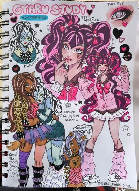 Gyaru Draculaura, Monster High Sketchbook, Gyaru Monster High, Monster High Art Style, Draculaura Drawing, Monster High Drawings, Full Body Pose Reference Drawing, Monster High Redesign, Draculaura Art