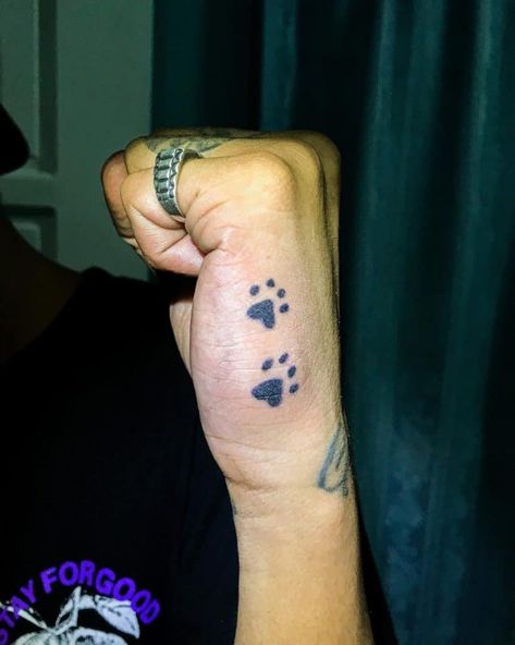 Paw Prints Tattoos, Dog Paws Tattoo, Paws Tattoo, Tattoos On Hand, Tattoo On Hand, Tribute Tattoos, Dog Memorial Tattoos, Pawprint Tattoo, Dog Paw Tattoo