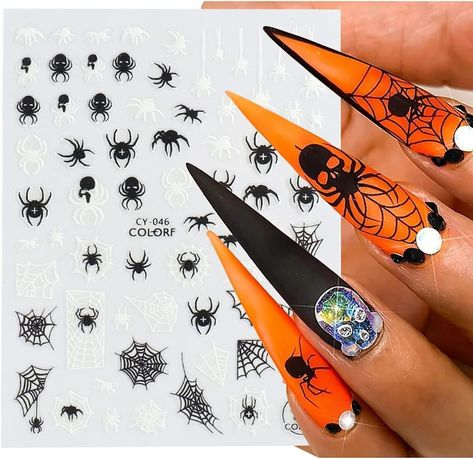 3d Horror, Foil Tattoo, Halloween Nail Decals, Dark Nail Art, Spider Witch, Nail Art Halloween, Dark Nail, Glowing In The Dark, Luminous Nails