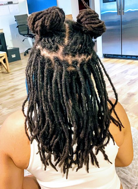 Starter Locs Long Natural Hair, Traditional Locs Women, Traditional Locs Black Women, Loc Parting Patterns, Small Traditional Locs, Natural Locs With Curly Ends, Medium Length Locs, Medium Locs, Traditional Locs