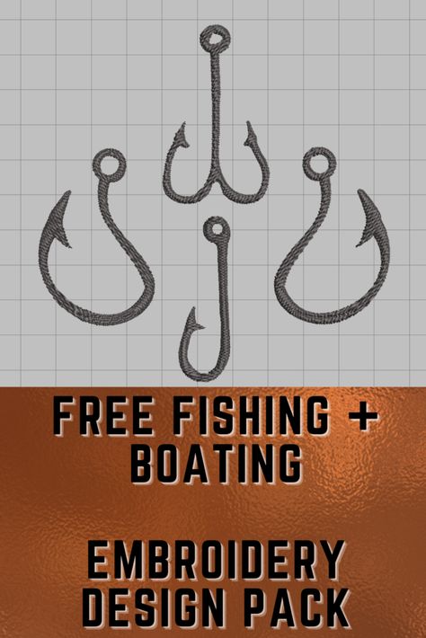 Free fishing and boating machine embroidery designs in JEF, PES, and DST. 3 designs total - fish hooks, anchor, and tuna in various sizes for home machines! Get the download at our blog. Fish Embroidery Designs, Fishing Embroidery, Free Embroidery Patterns Machine, Embroidery Designs Free, Fish Embroidery, Machine Embroidery Tutorials, Farm Craft, Embroidery Design Download, Embroidery Stitches Tutorial