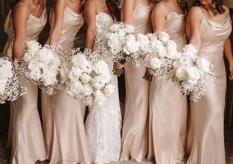 3 reasons why champagne bridesmaid dresses are so classy ✨ Neutral wedding palettes are HUGE for 2025 and It’s no secret that we love this colour palette. We’re talking about all those yummy, delicious Champagne, Gold and Creamy colours which work beautifully, especially in satin fabrics. Here’s our 3 reasons why you should look to a neutral palette and consider champagne as your bridesmaid colour… ✨ It’s easy to wear. There are various shades, from nude, to gold, to metallic. Therefore, ... Wedding Colors Gold Champagne, Champagne Wedding Theme, Neutral Wedding Palette, Wedding Palettes, Gold Wedding Colors, Champagne Bridesmaid, Champagne Bridesmaid Dresses, Bridesmaid Colors, Bridesmaid Inspiration