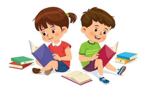 Vector cute boy and girl are relaxing an... | Premium Vector #Freepik #vector #children-book #children-reading #student-cartoon #study-cartoon Reading Pictures Cartoon, Study Pictures Student Cartoon, Cartoon Reading Book, Studying Cartoon, Study Cartoon, Student Reading Book, Reading Book Cartoon, Child Reading A Book, Cartoon Study