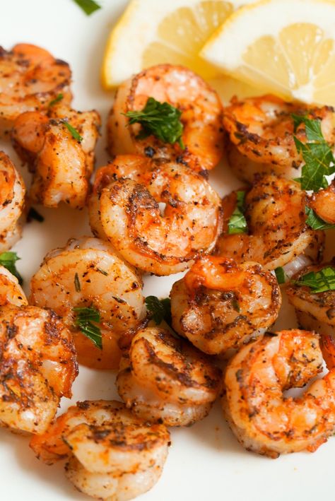 Easy Air Fryer Shrimp Recipe (5 Minutes!) - Wellness by Kay Easy Air Fryer Shrimp, Frozen Shrimp Recipes, Air Fryer Shrimp, Teriyaki Shrimp, High Protein Dishes, Shrimp Dinner, Seafood Seasoning, Shrimp Recipes For Dinner, Frozen Shrimp