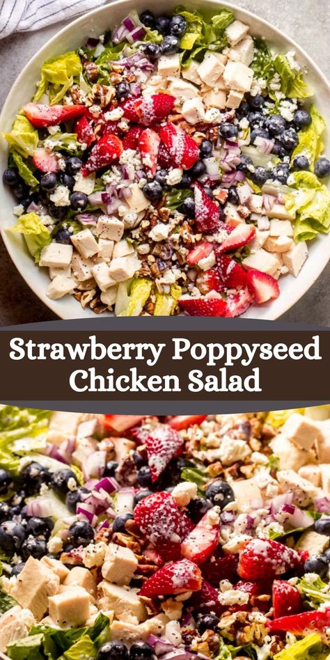 Delicious Filling Salads, Berry Chicken Salad, Chicken Berry Salad, Baked Berry Feta, Chicken And Fruit Salad Recipes, Salad With Fruit, Poppyseed Chicken Salad, Chicken Salad With Strawberries, Strawberry Pecan Chicken Salad