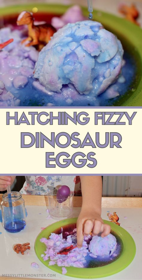 Fizzy Dinosaur Eggs, Diy Dinosaur Eggs, Hatching Dinosaur Egg, Egg Experiments, Dinosaur Activities Preschool, Diy Dinosaur, Hawaiian Crafts, Science Experiment For Kids, Baking Soda And Vinegar