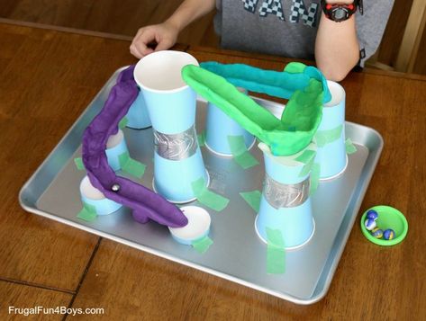 Marbles and Play Dough STEM Challenge - Frugal Fun For Boys and Girls Science Birthday Party Ideas, Stem Bins, Stem Lesson Plans, Gross Motor Activity, Science Experiments For Preschoolers, Stem Lesson, Toddler Education, Stem Challenge, Library Activities