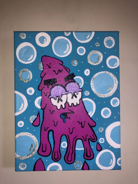 Trippy Dripping Patrick Star acrylic & glitter on canvas Painting by @merksucks Patrick Painting On Canvas, Patrick Star Painting, Trippy Acrylic Painting, Glitter On Canvas, Star Acrylic, Trippy Drawings, Trippy Painting, Star Painting, Swag Cartoon