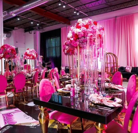 50 Shades Of Pink Party Ideas Sweet 16, Fifty Shades Of Pink Party Ideas, 23 Shades Of Pink Birthday Ideas, 50 Shades Of Pink Sweet 16, Red And Pink Birthday Theme, Luxury Pink Party Sets, Pink Glam Barbie Birthday Party, 16 Shades Of Pink Party, Birthday Party Venues Pink