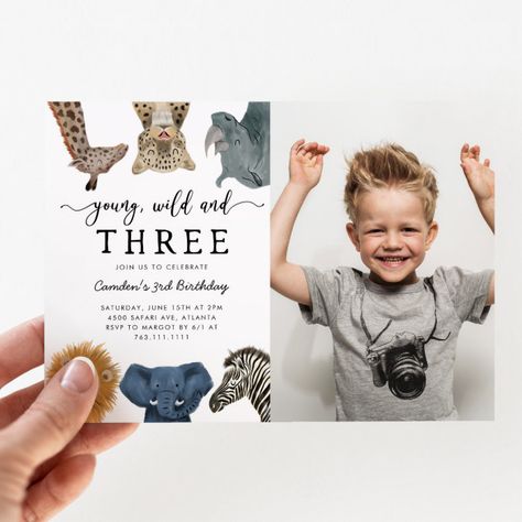 Third Birthday Boys, Birthday Elephant, Elephant Photo, Birthday Party Boy, Young Wild And Three, Safari Invitations, Birthday Party Design, Twin First Birthday, Third Birthday Party