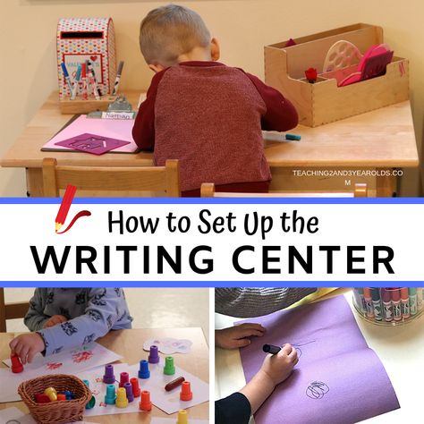 Preschool Writing Center Activities, Preschool Writing Center, Classroom Writing Center, Writing Center Preschool, Science Center Preschool, Pre-k Writing, Preschool Classroom Setup, Writing Center Kindergarten, Learning Centers Preschool