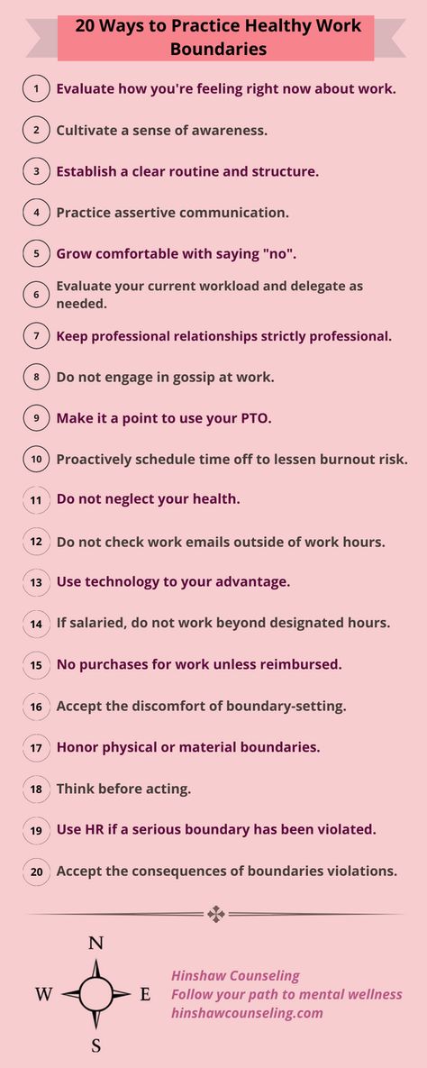 Is the thought of going to work starting to fill you with dread? Do you find yourself calling out sick more often because you "just can't today"? Burnout from work often occurs due to having unhealthy professional boundaries. Taking on too much to the point of overextending yourself is not sustainable in the long-term. Below is a list of 20 ways to start implementing healthy professional boundaries. I encourage you to examine what areas might need to be addressed, create a plan, then execute. How To Call In Sick To Work, Work Boundaries Illustration, How To Call Out Sick From Work, Corporate Advice, List Of Boundaries, Workplace Boundaries, Calling In Sick To Work, Overextending Yourself, Boundaries Work