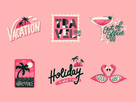 Vacation Mode Sticker Pack by ✨ Lilla Bardenova ✨ on Dribbble Vacation Typography, Vacation Stickers, Crest Logo, Travel Stickers, Vacation Mode, Fun Design, Show And Tell, Sticker Pack, Stickers Packs