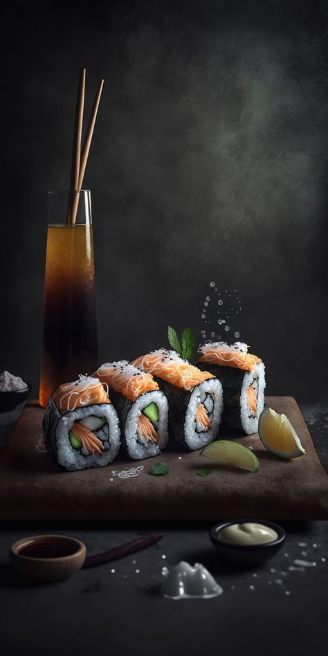 Sushi Advertising Design, Sushi Images, Sushi Wallpaper, Sushi Pictures, Japanese Food Photography, Asian Food Photography, Japanese Food Art, Sushi Menu, Sushi Design