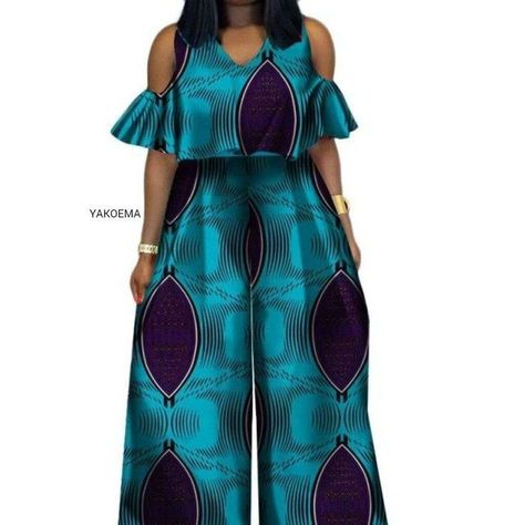 Classy Jumpsuit Outfits, Yakoema Fashion, African Pants, African Print Jumpsuit, Ankara Tops, Classy Jumpsuit, 2piece Outfits, African Print Dress Designs, African Fashion Traditional