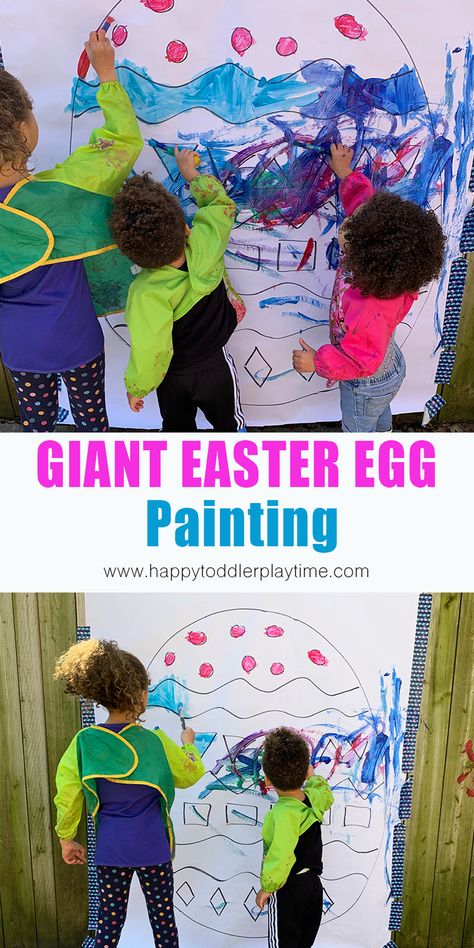 Giant Easter Egg Painting - HAPPY TODDLER PLAYTIME Easter Activities For Toddlers, Easter Chick Craft, Giant Easter Eggs, Easter Craft Activities, Easter Lessons, Easter Crafts Preschool, Easter Crafts For Toddlers, Crafts For Toddlers, Fun Easter Crafts