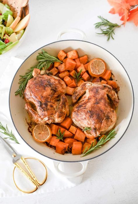 Dutch Oven Cornish Hens and Potatoes Cooking Cornish Hens, Cornish Game Hen Recipes, Apartment Recipes, Cornish Hen Recipe, Fruity Pebble, Cornish Hen, Baked Chicken Tenders, Cornish Hens, Meatless Main Dishes