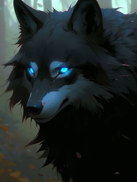 Black Wolf Anime, Anime Wolf Art, Dire Wolf Art, Blue Wolf Art, Wolf Art Drawing, Wolf Pfp, Pathfinder Rpg Characters, Magical Wolf, Werewolf Aesthetic