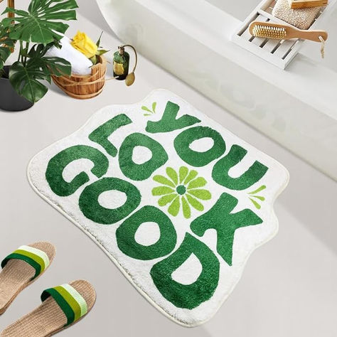 SHIYUE You Look Good Bath Mat Green Cute Funny Flower Bathroom Rug, Soft Absorbent Water Non Slip Rug, Superior Washable Microfiber Cool Shower Preppy Decor Rug (21"x25") Shower Preppy, Green Bathroom Rugs, Flower Bathroom, Green Bath Mat, Preppy Decor, Cute Bath Mats, Bathtub Decor, Non Slip Rug, Green Cute